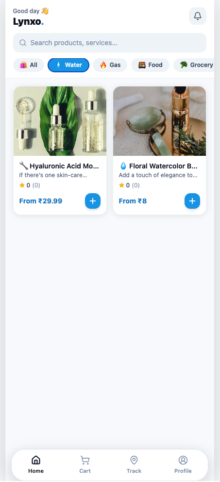 Lynxo mobile app screen 1